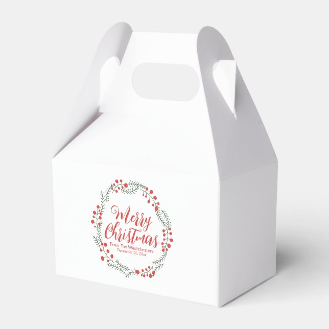 Merry Christmas script rustic wreath custom text Favour Box (Front Side)