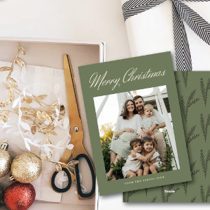 Merry Christmas Script Simple Elegant One Photo Holiday Card
