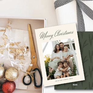 Merry Christmas Script Simple Elegant One Photo Holiday Card