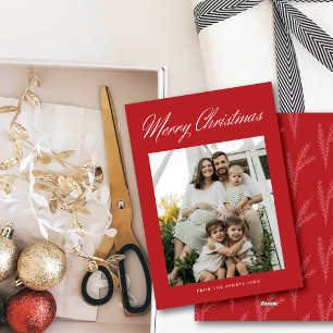 Merry Christmas Script Simple Elegant One Photo Holiday Card