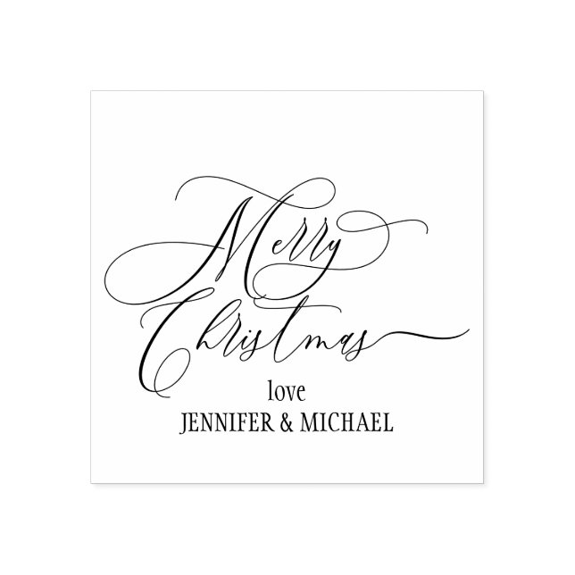 Merry Christmas Script Simple Love Name Rubber Stamp (Imprint)