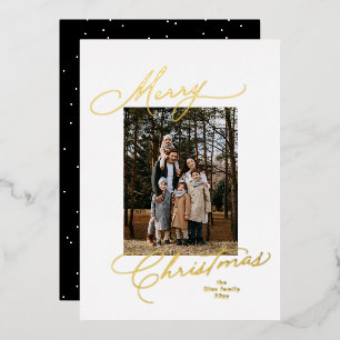 Merry Christmas script simple minimal photo Foil Holiday Card