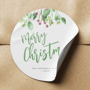 Merry Christmas script simple modern elegant Classic Round Sticker