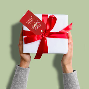 Merry Christmas Script Simple Red  Custom Gift Tags