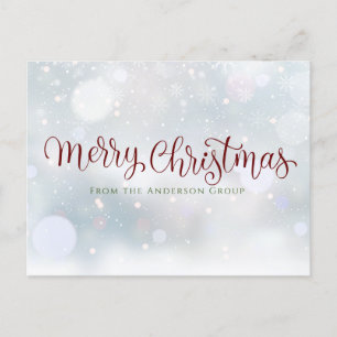 Merry Christmas Script Snow Corporate Holiday Postcard