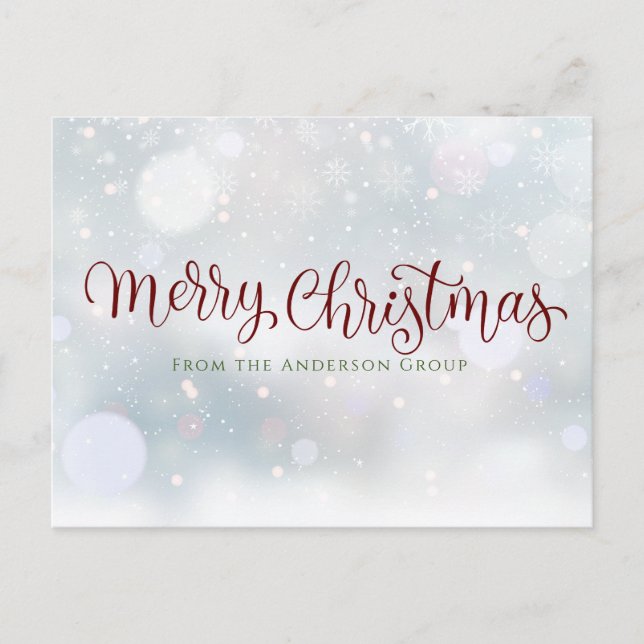 Merry Christmas Script Snow Corporate Holiday Postcard (Front)