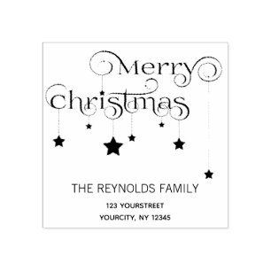 Merry Christmas Script Stars Return Address Stamp