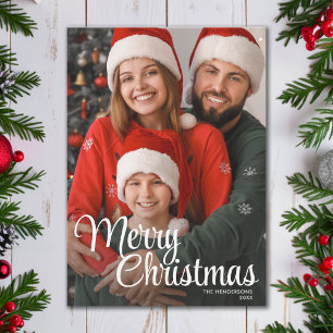 Merry Christmas Script Text Overlay Family Photo Holiday Card