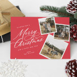 Merry Christmas Script Titled Multi-Photo  RED Holiday Card<br><div class="desc">Send on trend this holiday season with this modern multi-photo Christmas card featuring tilted snapshots,  and elegant script.</div>