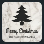 Merry Christmas Script | Tree Faux Marble Pattern Square Sticker<br><div class="desc">Merry Christmas Script | Tree Faux Marble Pattern</div>