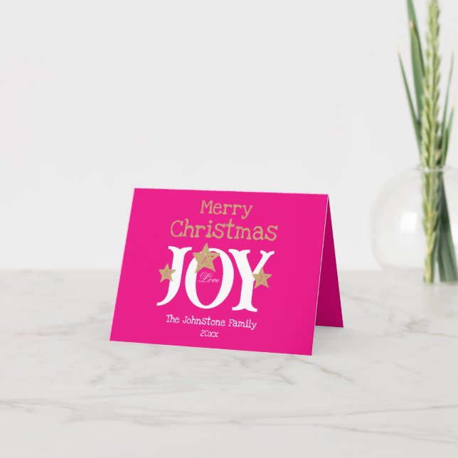  Merry Christmas Script Trendy Pink Holiday Card (Front)