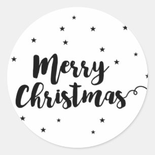 Merry Christmas - Script typography and stars Classic Round Sticker