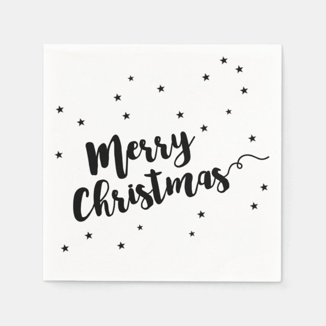 Merry Christmas - Script typography and stars Napkin (Front)