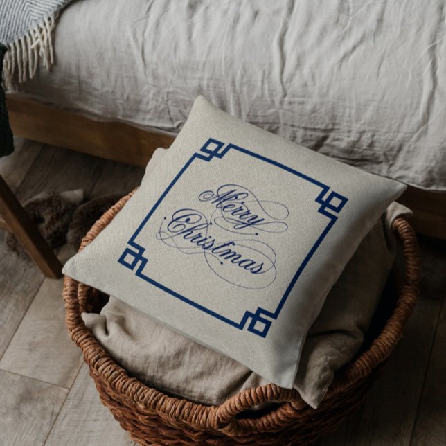 Merry Christmas Script Typography Beige Linen Cushion (Creator Uploaded)