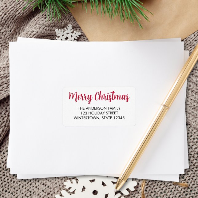 Merry Christmas Script Typography Return Address Label (Creator Uploaded)
