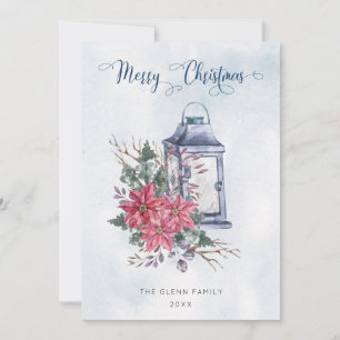 Merry Christmas Script w/Watercolor Poinsettias Holiday Card
