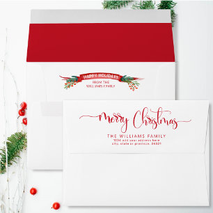 Merry Christmas Script, White and Red, Holiday Envelope