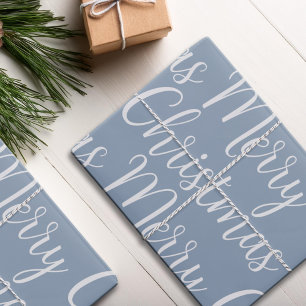 Merry Christmas Script Winter Dusty Blue Holiday Wrapping Paper Sheet