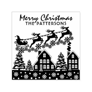 Merry Christmas Script Winter Holidays Custom Name Self-inking Stamp