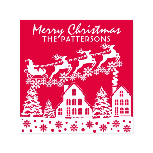 Merry Christmas Script Winter Holidays Custom Name Self-inking Stamp (Design)