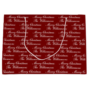 Merry Christmas Script with Custom Name Large Gift Bag