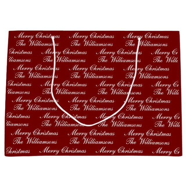 Merry Christmas Script with Custom Name Large Gift Bag (Front)