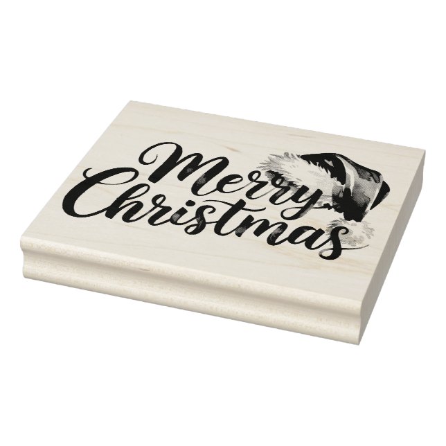 Merry Christmas Script with Santa Hat Illustration Rubber Stamp (Stamp)