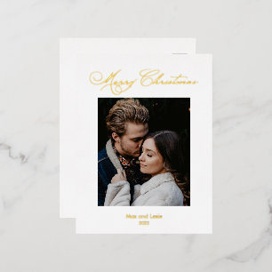 Merry Christmas Scripted Foil Elegant  Foil Holiday Postcard