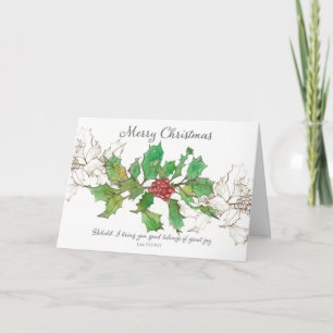 Merry Christmas Scripture Bible Luke Holly Plant  Card