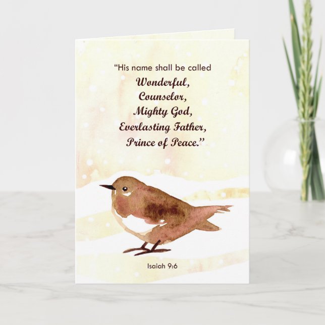 Merry Christmas Scripture Isaiah Winter Bird Card (Front)