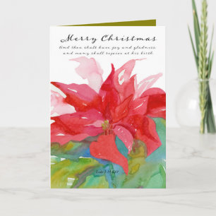 Merry Christmas Scripture Luke Red Poinsettia  Card