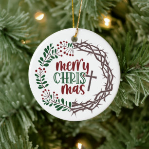 MERRY CHRISTmas Scripture Wreath Ceramic Tree Decoration