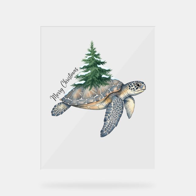 Merry Christmas Sea Turtle Acrylic Sign (Front)