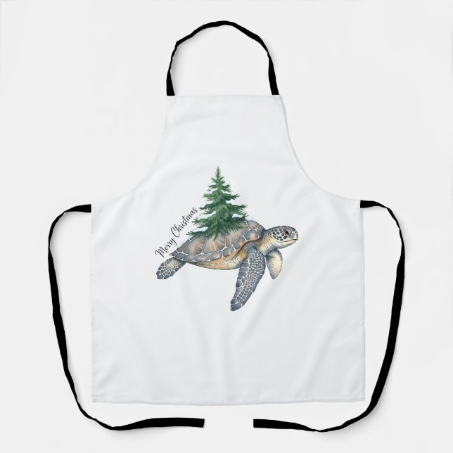 Merry Christmas Sea Turtle Apron (Front)