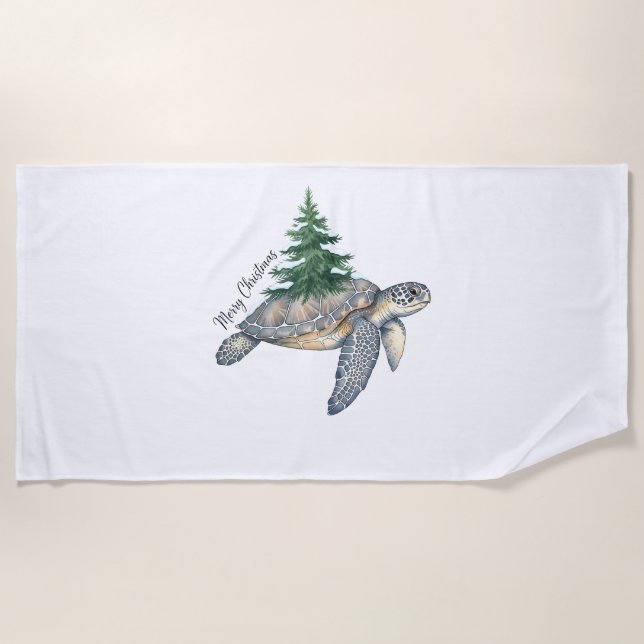 Merry Christmas Sea Turtle Beach Towel (Front)