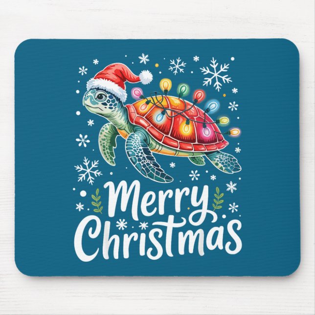 Merry Christmas Sea Turtle Christmas Lights Santa  Mouse Mat (Front)