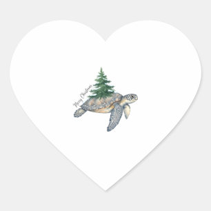 Merry Christmas Sea Turtle Heart Sticker