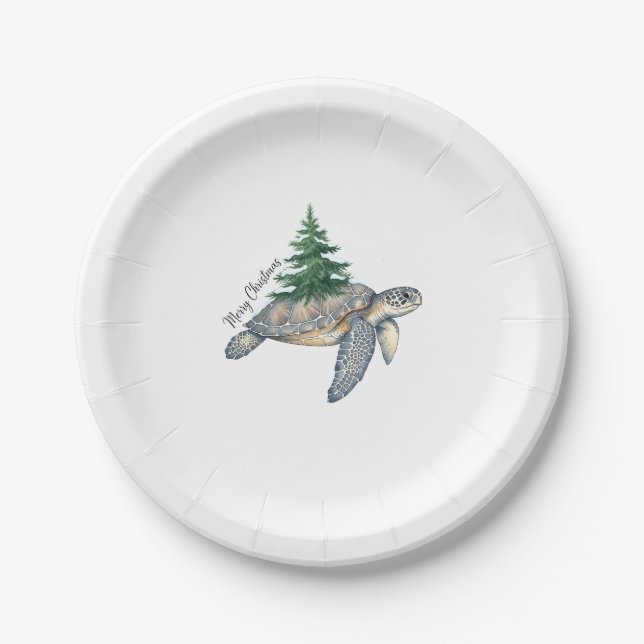 Merry Christmas Sea Turtle Paper Plate (Front)