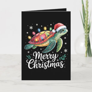 Merry Christmas Sea Turtle Santa Hat String Lights Card