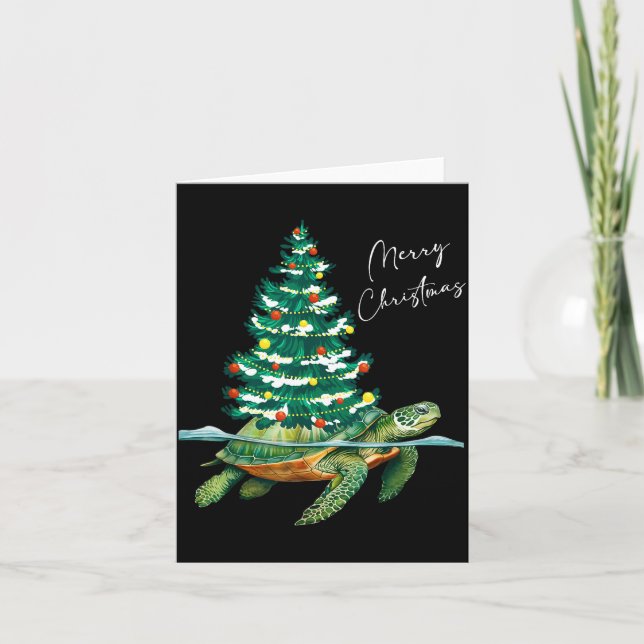 Merry Christmas Sea Turtle Xmas Tree Lights Pjs Me Card (Front)