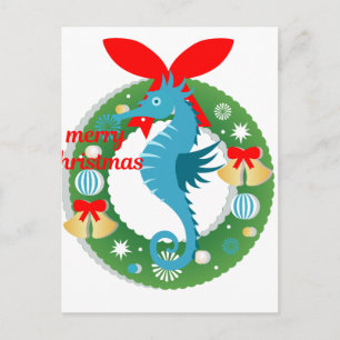 merry christmas seahorse holiday postcard