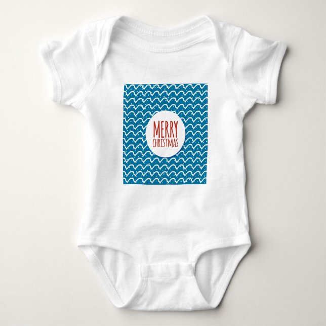 Merry Christmas Seamless Pattern Blue Texture Baby Bodysuit (Front)