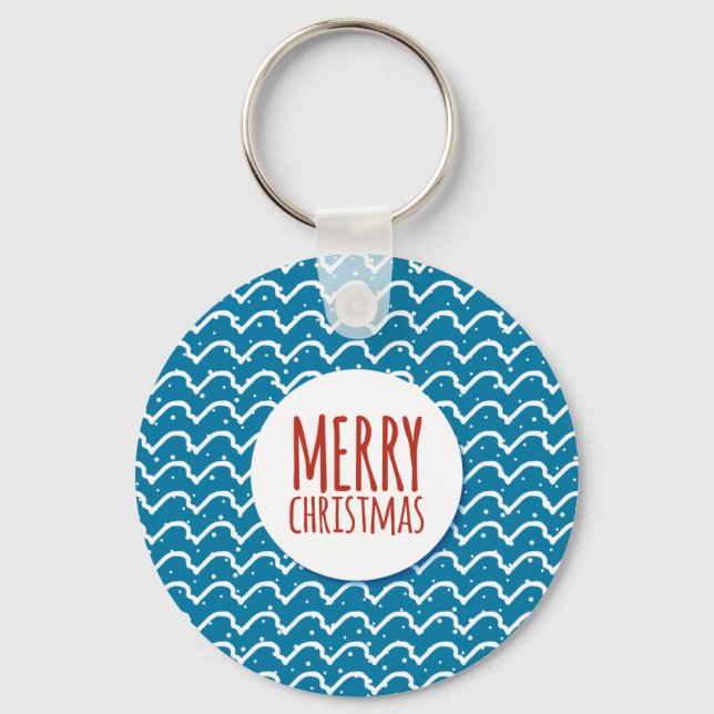 Merry Christmas Seamless Pattern Blue Texture Key Ring (Front)