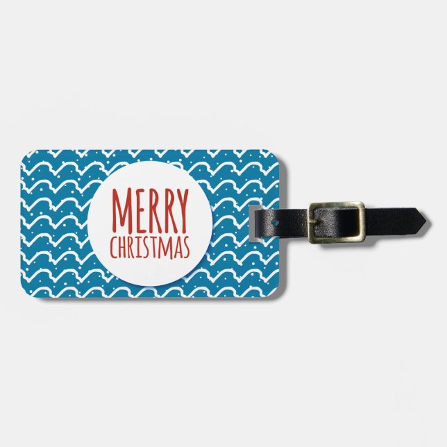 Merry Christmas Seamless Pattern Blue Texture Luggage Tag (Front Horizontal)