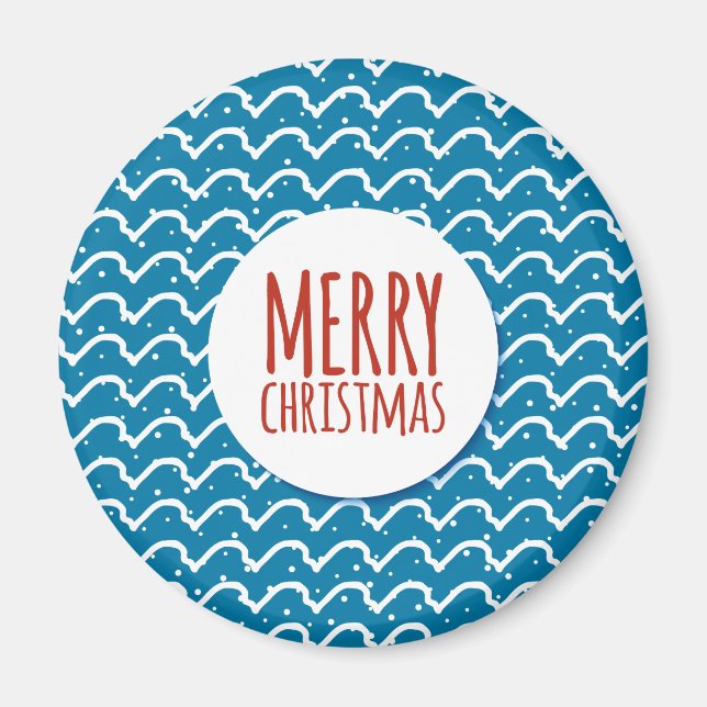 Merry Christmas Seamless Pattern Blue Texture Magnet (Front)