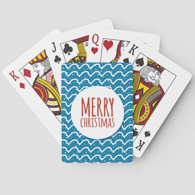 Merry Christmas Seamless Pattern Blue Texture Playing Cards (Back)