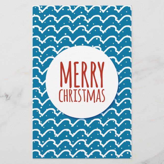 Merry Christmas Seamless Pattern Blue Texture Stationery (Front)