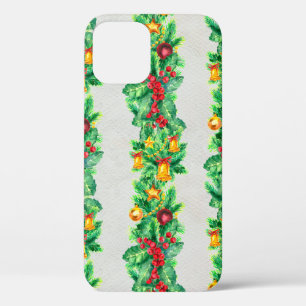 Merry Christmas seamless pattern with garlands. Wa iPhone 12 Case