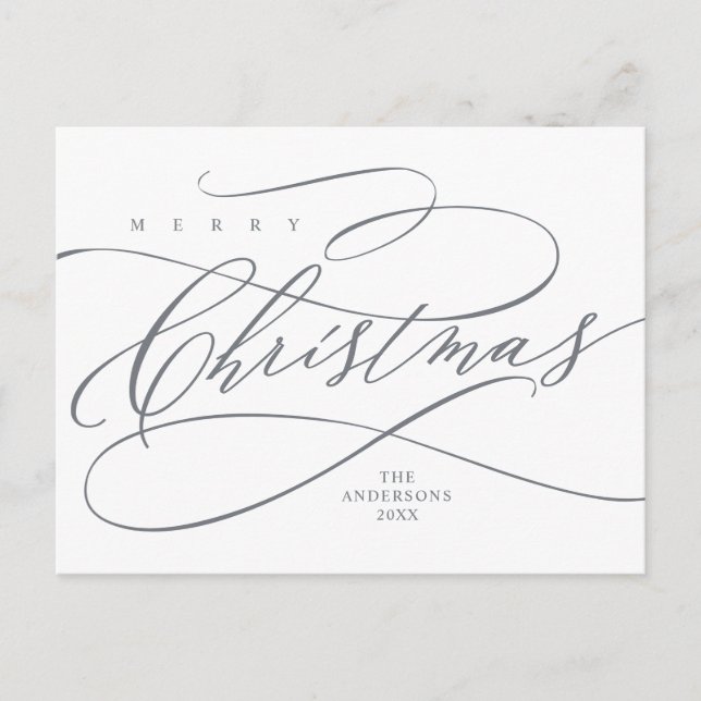 Merry Christmas, Seasons Greeting Calligraphy Postcard (Front)