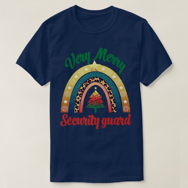 Merry Christmas Security Gaurd Rainbow Funny Profe T-Shirt (Design Front)